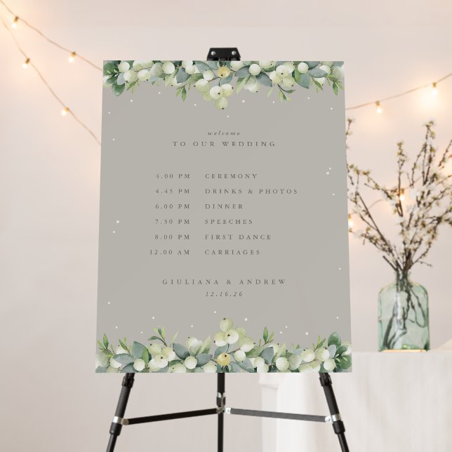 22x28 Greige Snowberry+Eucalyptus Wedding Schedule Foam Board (In Situ (Stand))