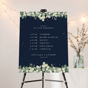 22x28" Navy Snowberry+Eucalyptus Wedding Schedule Foam Board