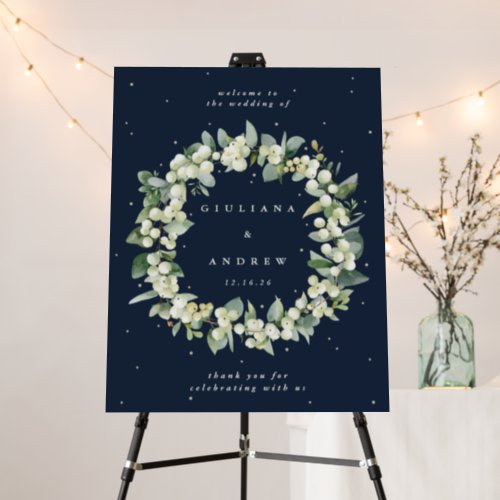 22x28 Navy SnowberryEucalyptus Wedding Welcome Foam Board