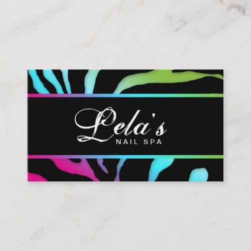 Animal Business Card Zebra Nail Salon Pink Blue Gr