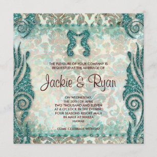 232 Beach Wedding Invitation Seahorse Vintage Teal
