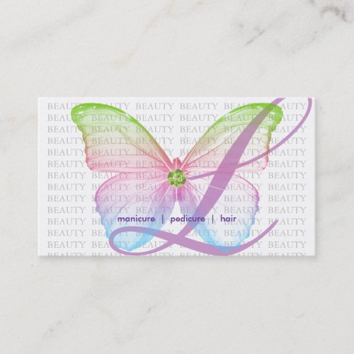Beauty Business Card Green Pink Blue Butterfly