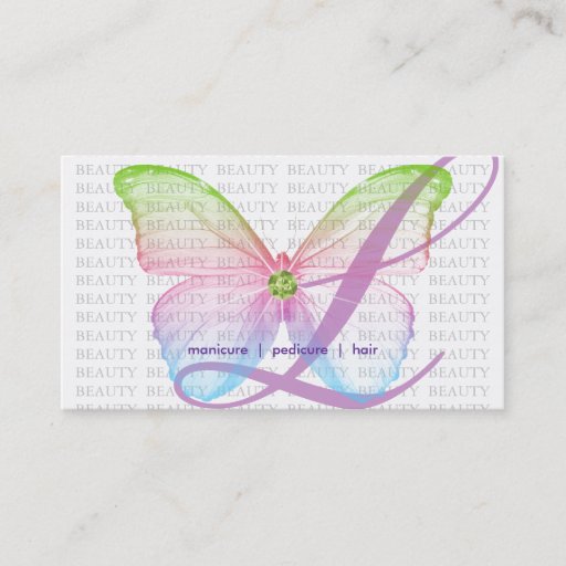 Customizable Beauty Business Card Green Pink Blue Butterfly