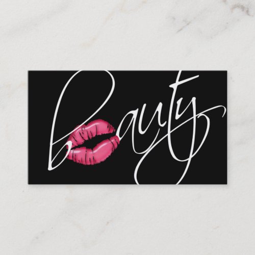 Beauty Business Card Pink Glossy Lips Black White