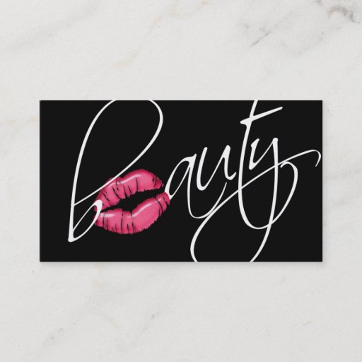 Customizable Beauty Business Card Pink Glossy Lips Black White