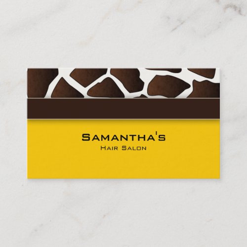 Bold Salon Spa Business Card trendy giraffe yellow