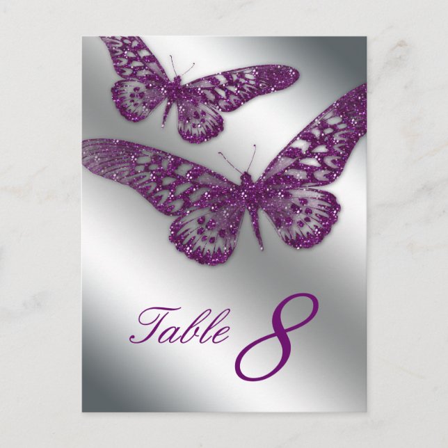232 Butterfly Postcard Table Card Purple Silver (Front)