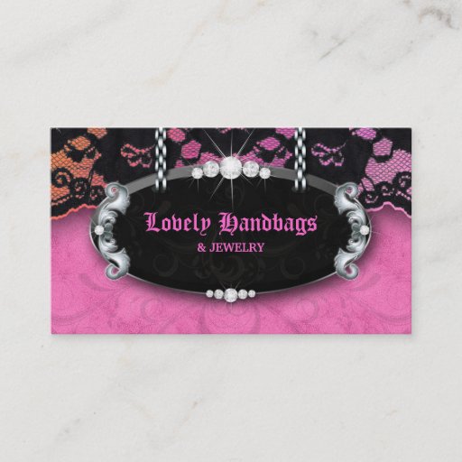 Customizable Elegant Jewelry N Lace Diamonds Pink Suede Business Card Template