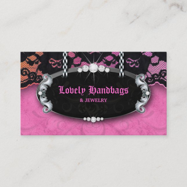 232 Elegant Jewelry N Lace Diamonds Pink Suede Business Card (Front)