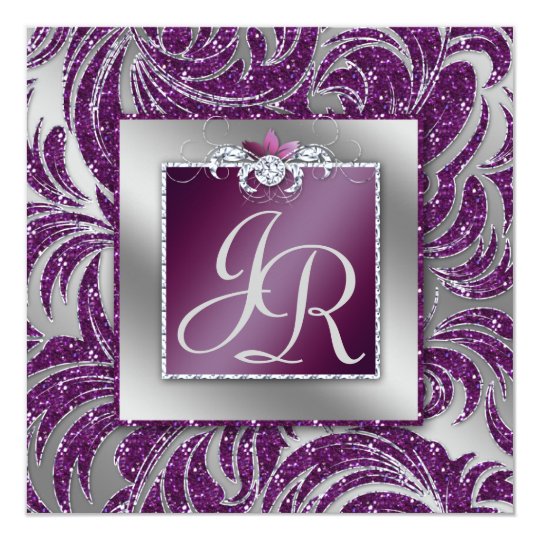 232 Elegant Wedding Leaf Floral Purple Sparkle Card