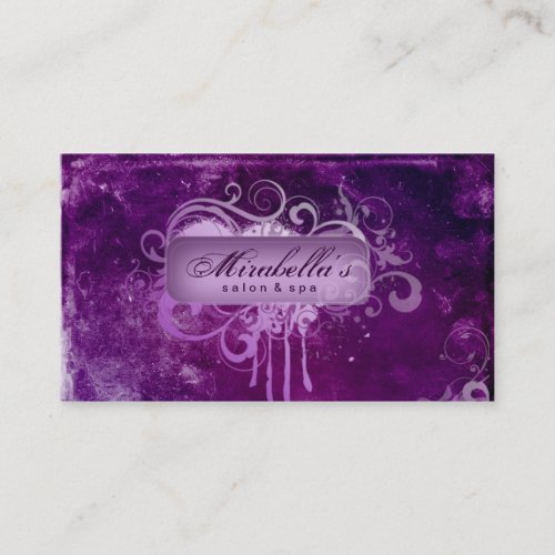 Grunge Business Card Flower Salon Spa Purple