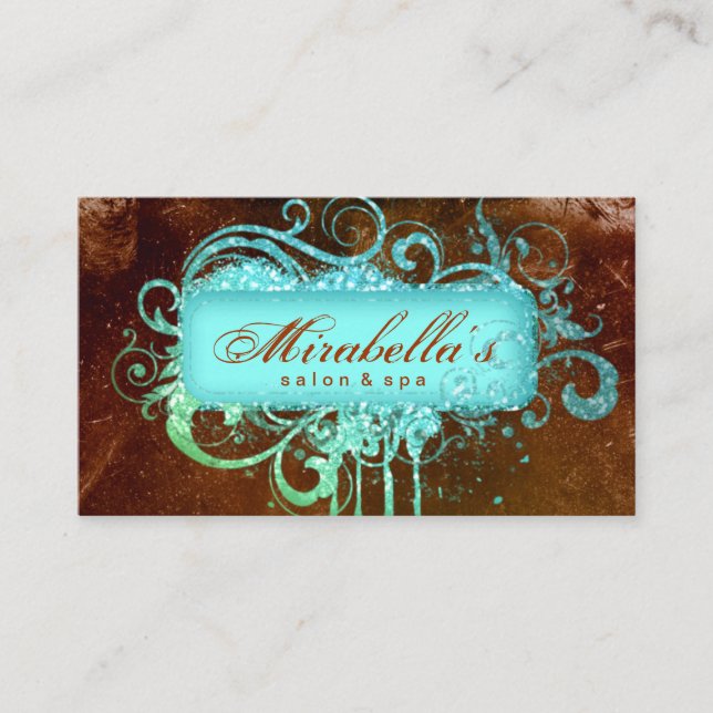 232 Grunge Glitter Salon Spa Brown Blue Business Card (Front)