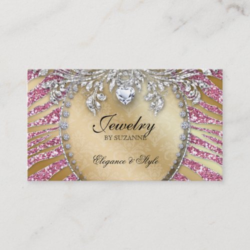 Jewelry Business Card Zebra Glitter Pink Gold