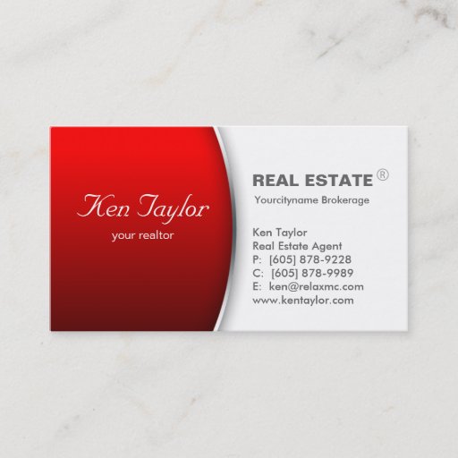 Customizable Real Estate Business Card Round Red Silver