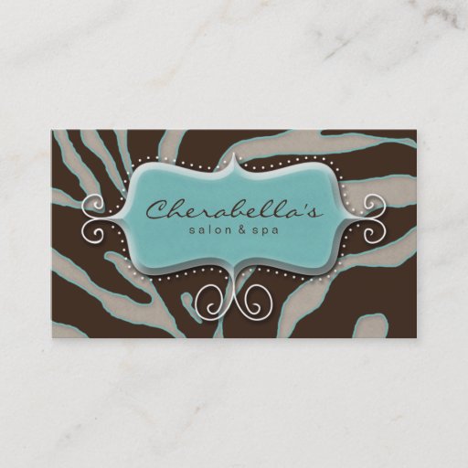 Customizable Retro Salon Spa Business Card Zebra Blue Brown