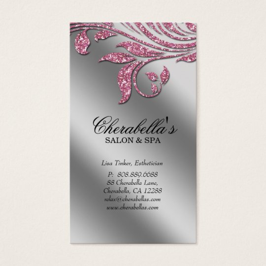 232 Salon Business Card Elegant Pink Silver Sparkl