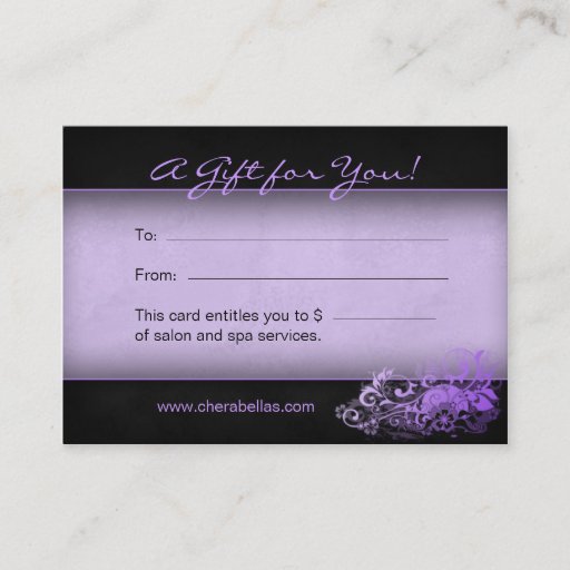 Customizable Salon Gift Card Spa Floral purple Business Card Templates