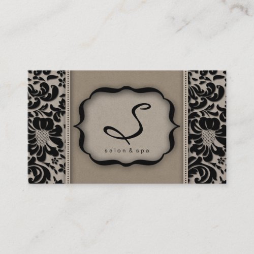 Salon Spa Business Card Taupe Damask Floral