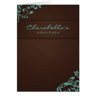 232 Spa Salon Brochure Blue Brown Linen Floral 2 Cards