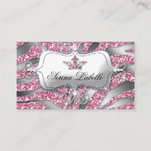 232 Sparkle Jewelry Business Card Zebra Crown Pink