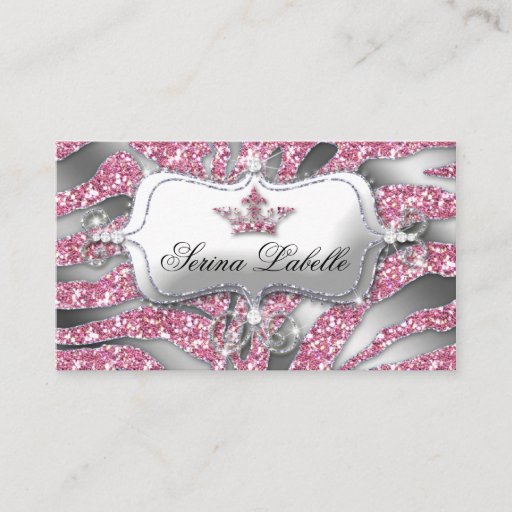 Customizable Sparkle Jewelry Business Card Zebra Crown Pink 2