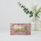 232 Sparkle Jewelry Business Zebra Gold Pink Silv Business Card (Standing Front)