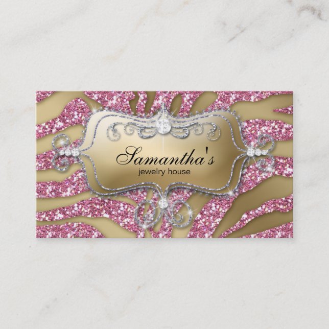232 Sparkle Jewelry Business Zebra Gold Pink Silv Card (Front)