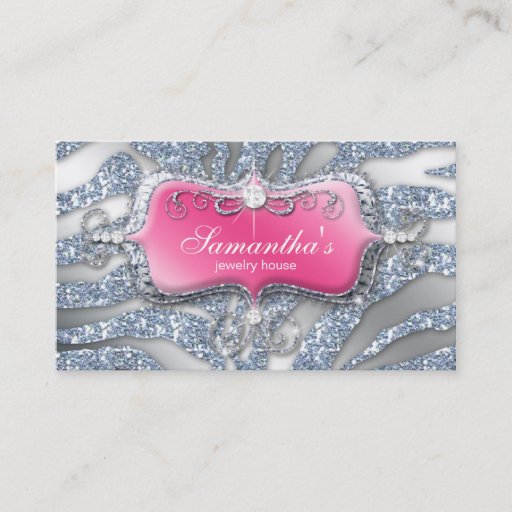 Customizable Sparkle Jewelry Business Card Zebra Pink Silver