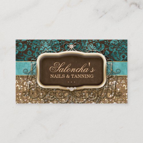 Tanning Fashion Chandelier Realtor Damask Glitter Business Card Templates