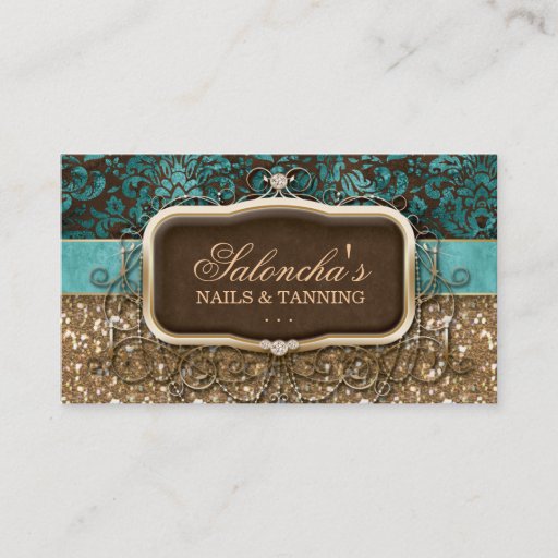 Customizable Tanning Fashion Chandelier Realtor Damask Glitter Business Card Templates