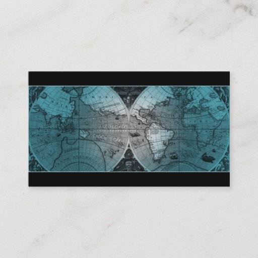 Customizable Travel Business Card World Map Globe blue