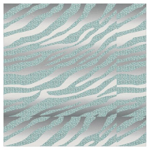 232 Zebra Glitter Silver Teal Blue Fabric Pattern