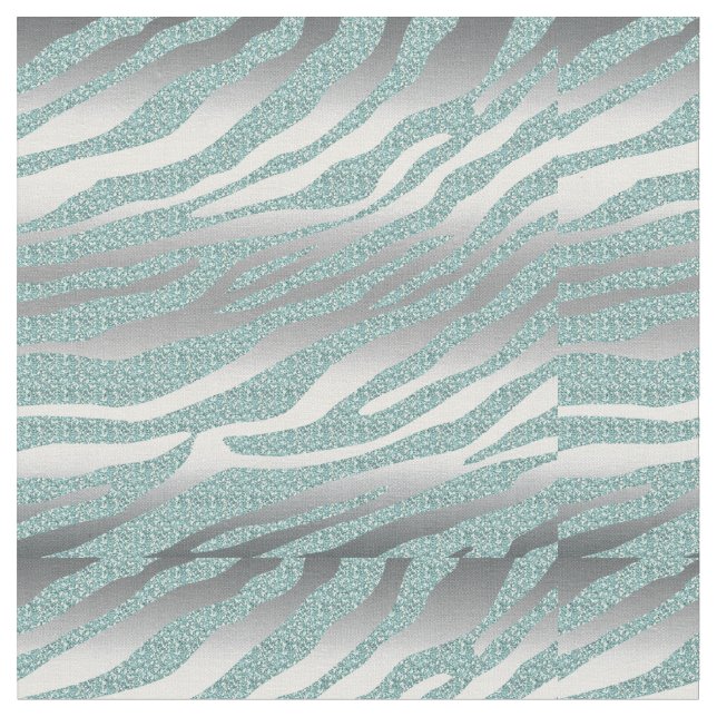 232 Zebra Glitter Silver Teal Blue Fabric Pattern (Close Up)