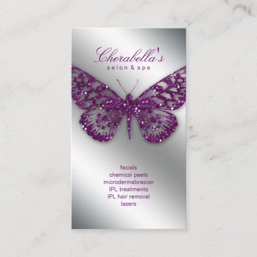 Customizable Beauty Business Card Salon Butterfly Purple Silver