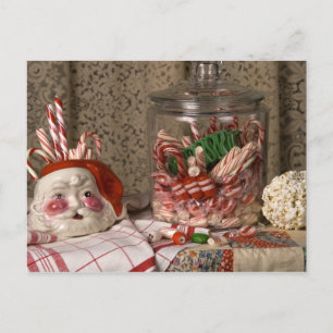 2345 Santa Vase & Candy Canes Christmas Holiday Postcard