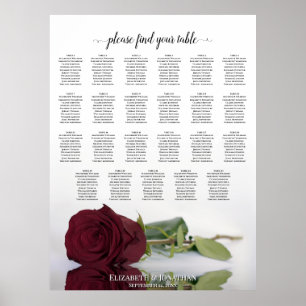 23 Table Burgundy Red Rose Wedding Seating Chart