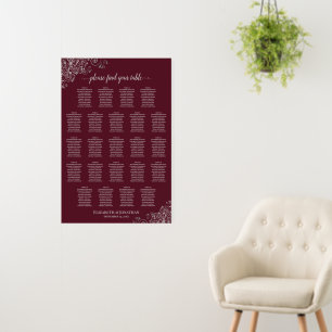 23 Table Burgundy & Silver Wedding Seating Chart Foam Board