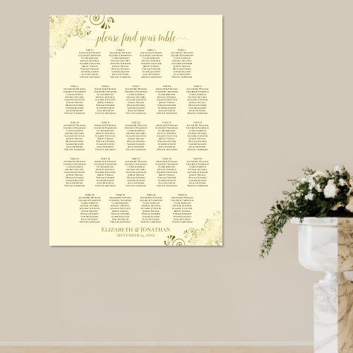 23 Table Cream  Gold Frills Wedding Seating Chart