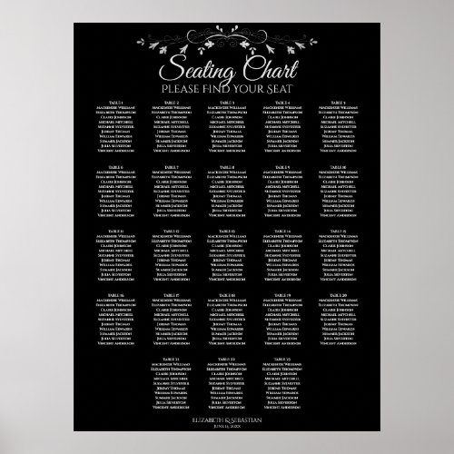 23 Table Elegant Black Wedding Seating Chart