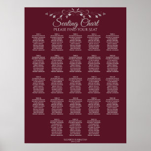 23 Table Elegant Burgundy Wedding Seating Chart