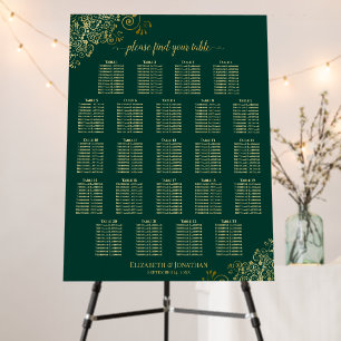 23 Table Emerald Green & Gold Frills Seating Chart Foam Board