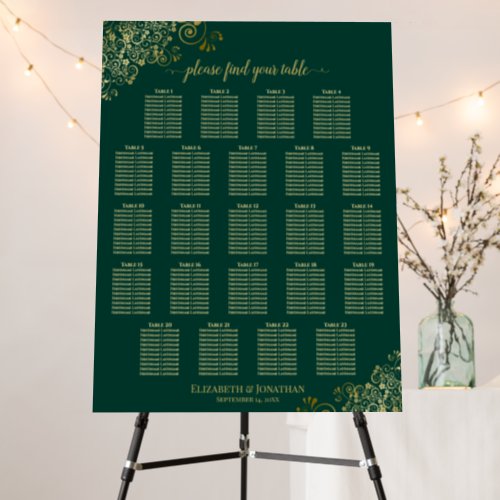 23 Table Emerald Green  Gold Frills Seating Chart Foam Board