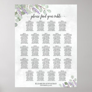 23 Table Eucalyptus Lavender Wedding Seating Chart