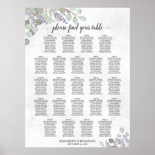 23 Table Eucalyptus Lavender Wedding Seating Chart