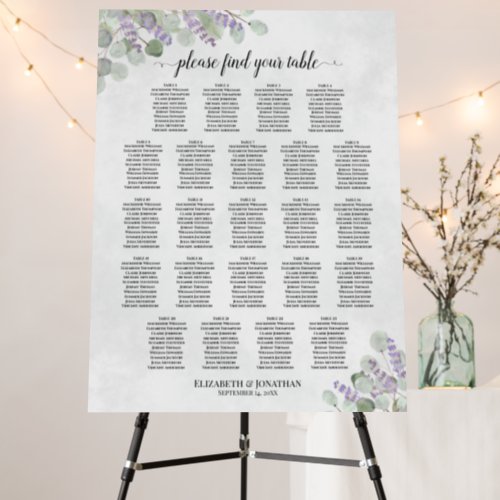 23 Table Eucalyptus Lavender Wedding Seating Chart Foam Board
