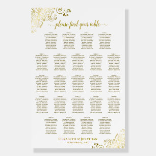 23 Table Fancy Gold & White Wedding Seating Chart Foam Board