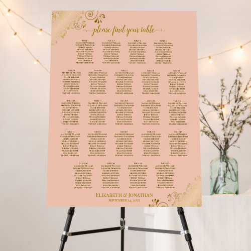 23 Table Fancy Peach & Gold Wedding Seating Chart Foam Board