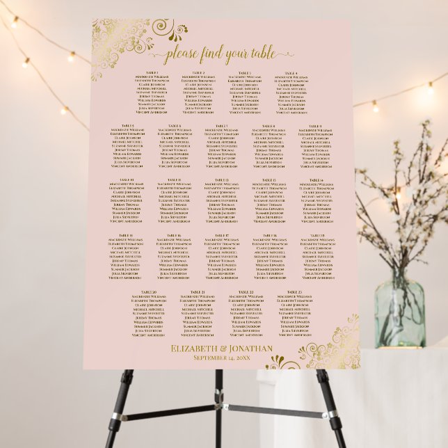 23 Table Fancy Pink & White Wedding Seating Chart Foam Board (In Situ (Stand))