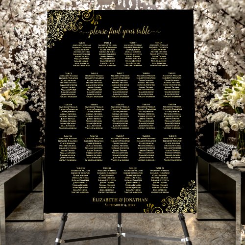 23 Table Frilly Black  Gold Wedding Seating Chart Foam Board