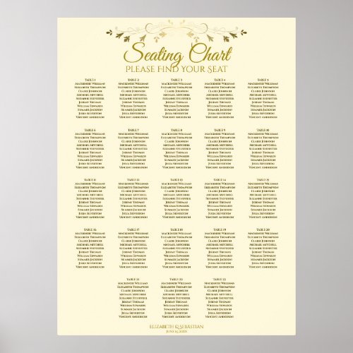 23 Table Gold Cream Elegant Wedding Seating Chart